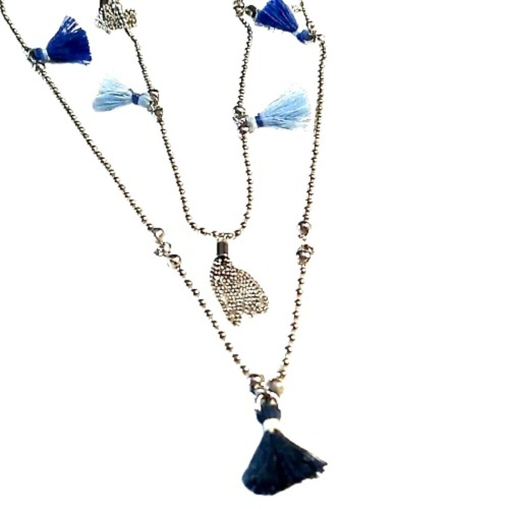 LOFT Long Tassel Necklace Silver Ball Chain 36 inches NWOT